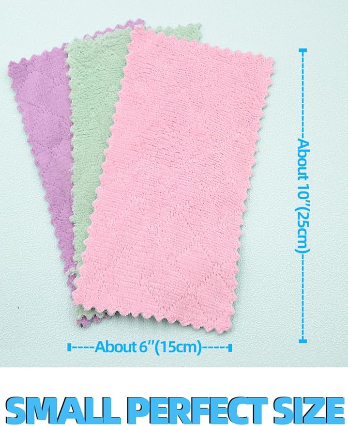 24PCS Kitchen Dishcloth, Microfiber Washcloth, Soft Cleaning Cloths, Coral Fleece/Lint Free/Absorbent/Quick Dry/Nonstick Oil Rags, Reusable Washable Tea Towel, 6''x10'' (Pink)