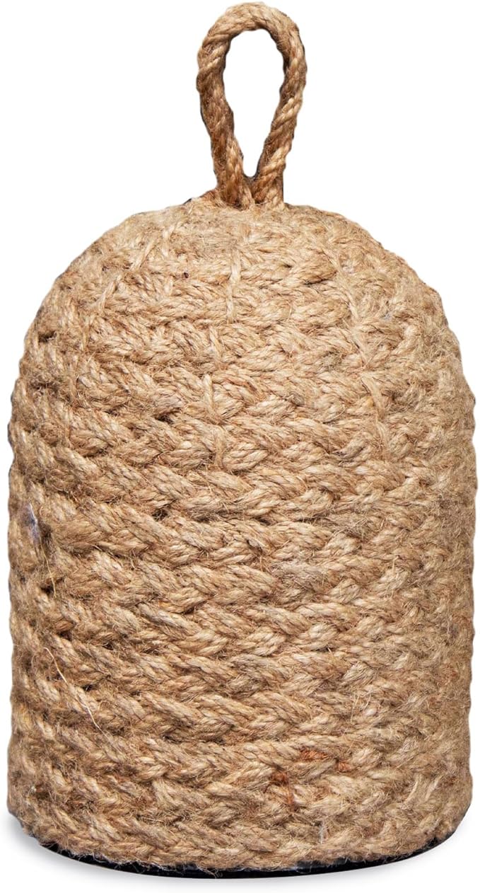 Natural Wicker Door Stopper with Handle, Decorative Door Stop, Heavy Indoor Doorstop, Rustic Farmhouse Blocker Jammer 5.1''D x 7.5''H (Jute)