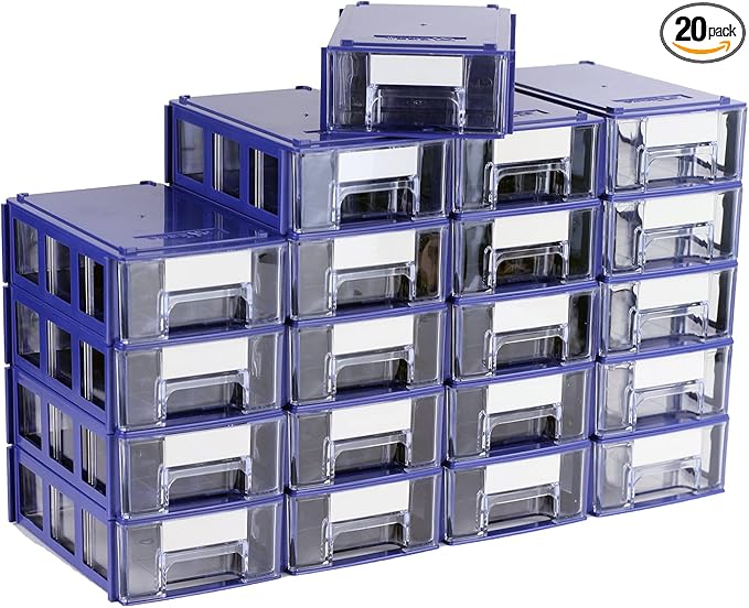 Stackable Storage Drawers Set of 20, Plastic Drawers Organizer for Small Parts Screw Craft Organizer, Mini Drawer Organizer with Dividers and Paper Labels(20 PCS, Blue)