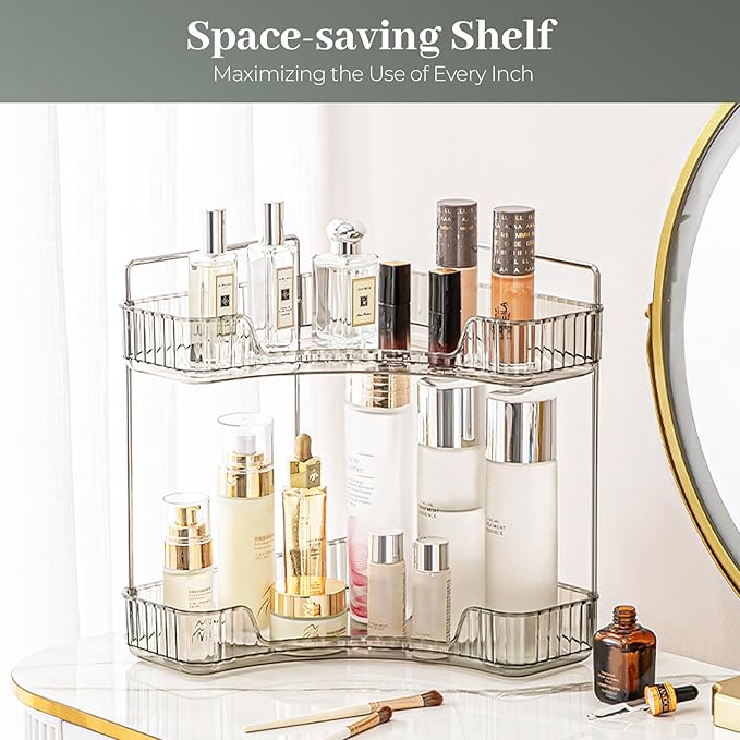 Aveniee Corner Bathroom Counter Organizer, Bathroom Countertop Shelf Makeup Organizer for Vanity Perfume Tray for Corner Storage (2 Tiers, Grey)