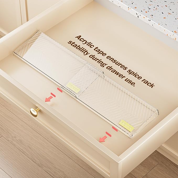 Spice Drawer Organizer, 4 Pack Clear Seasoning Organizer Rack, Expandable From 11" to 22" Wide Kitchen Spice Rack Organizers for Drawer, Countertop (Jars Not Included)