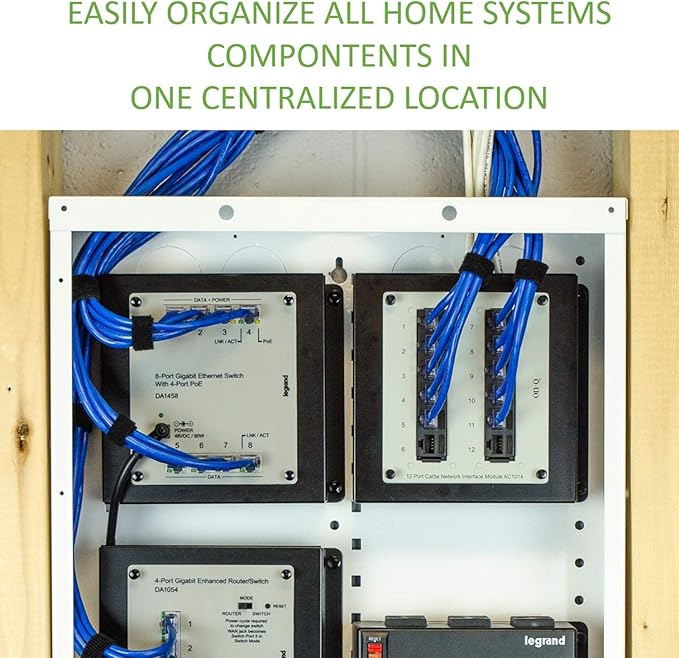 Legrand - OnQ 14 Inch Cable Management, In-Wall 20-Gauge Media Box, Structured Wiring Enclosure with 2.5 Inch Openings for Wires, Glossy White, EN1400
