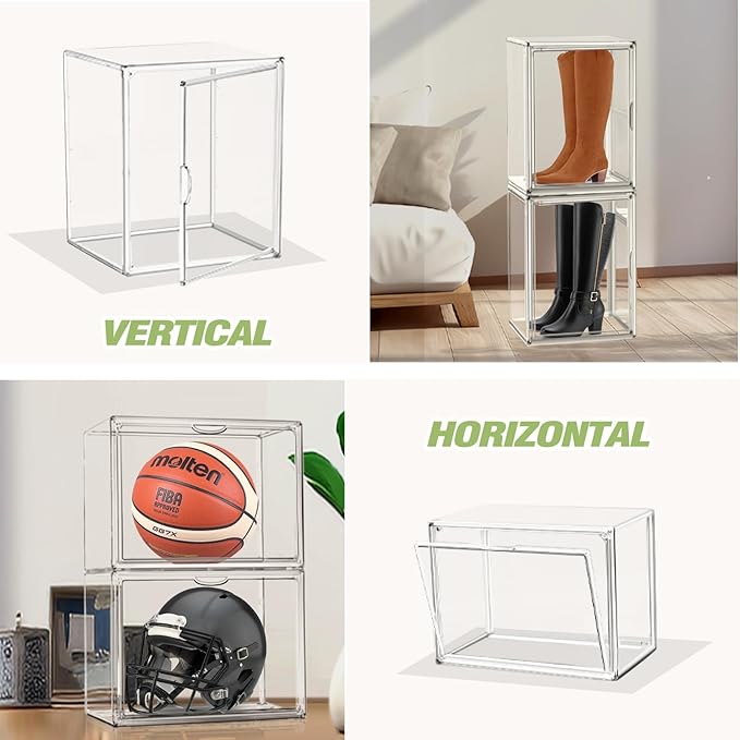DAOOH 5 Pack XXX-Large Extra Large Acrylic Display Case 17''x13''x13'' Transparent Shoe Display Case Sneaker Storage Clear Stackable Boot & Shoe Boxes Large Showcase for Helmet, Figures Collectibles