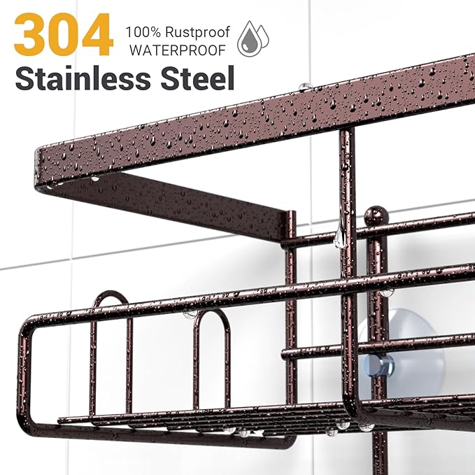 Shower Caddy Hanging Bathroom Organizer: Rustproof Shelf for Inside Shower - No Drilling, Over Showerhead - Bath Shelves for Shampoo, Soap - Bronze