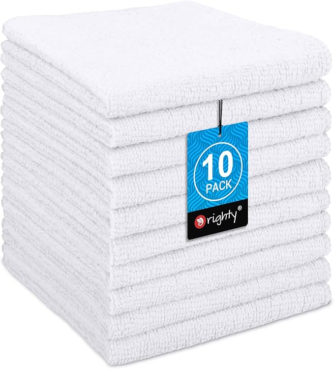 Orighty Washcloths Towels Set 10 Pack, Highly Absorbent and Soft Feel Microfiber Face Cloths, Multi-Purpose Wash Cloths & Hand Towels for Bathroom, Hotel, Spa, and Gym, 11.5x11.5 Inch, White
