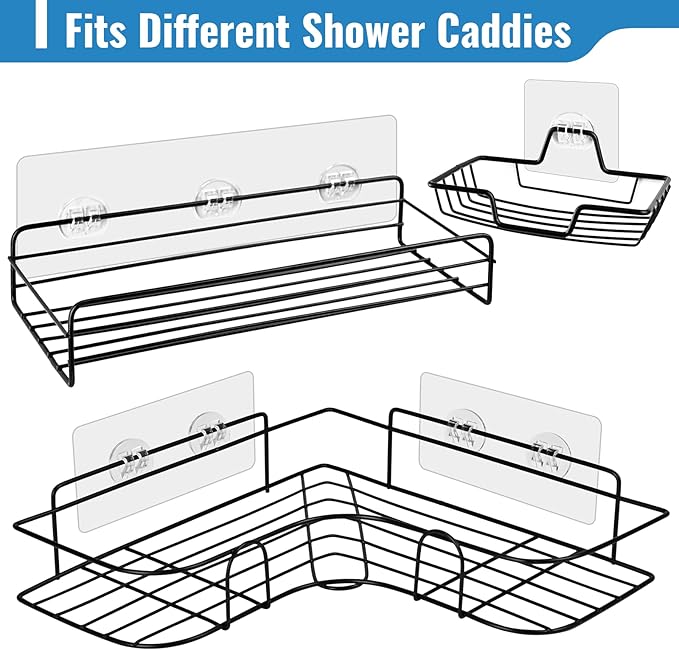 15 Pack Shower Caddy Adhesive Replacement - Strong No Drilling Shower Shelf Adhesive Hooks for Bathroom Storage Shelves & Kitchen Racks, 3 Sizes Included