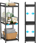 3-Tier Metal Shelving Unit, Expandable, Free-Standing, Narrow, Open Floor Shelves, Ideal for Bathroom, Kitchen, Laundry, Storage, Organization