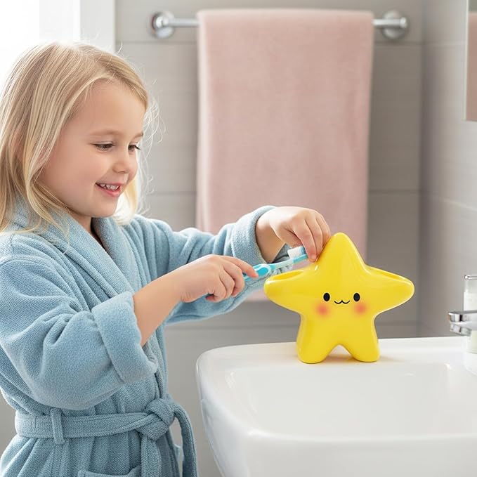 Toothbrush Holder Set for Bathroom - Cute Toothpaste Stand with 2 Tooth Brush Head Cover Cap Travel Case - Bathroom Decor Organizer Countertop Accessories Storage