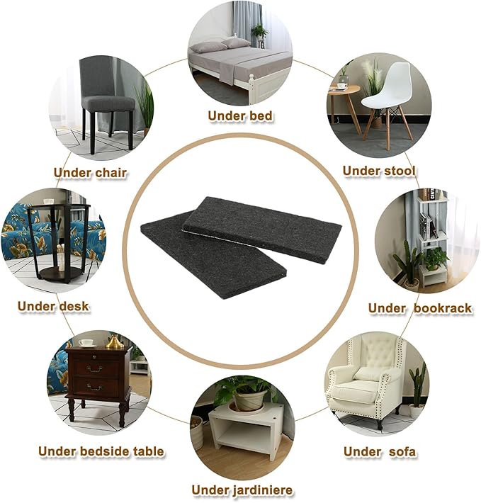 uxcell Felt Furniture Pads, 8Pcs 3.94" x 1.97" Adhesive Backed Felt Non-Slip Anti-Scratch Chair Leg Protectors for Protecting Hardwood Floor, Black