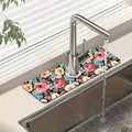Colorful Flowers Sink Splash Guard Vintage Floral Faucet Absorbing Mat Fast Drying Mat Sink Gadgets Splash Guard Behind Faucet Drip Catcher for Kitchen Bathroom, 15.5"x5.5"