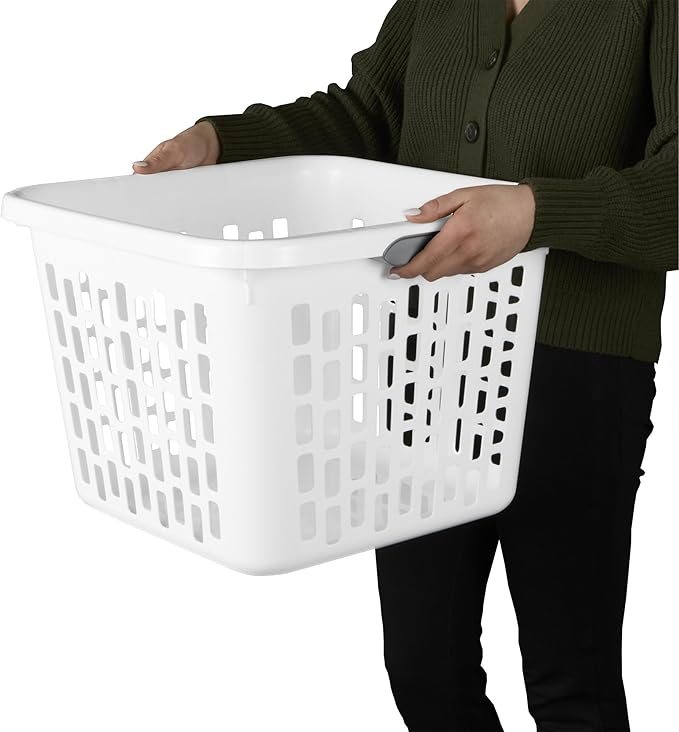 Sterilite Laundry Basket, Plastic Clothes Hamper, Large Square Bin with Comfort Grip Handles and Reinforced Rim, 1.5 Bushel Capacity, White, 18 Pack