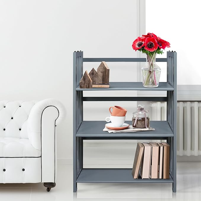 Casual Home 3-Shelf Folding Stackable Bookcase (27.5" Wide)-Slate Gray