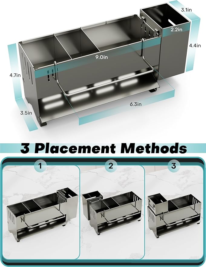 Sponge Holder for Kitchen Sink, Space-Saving Sink Caddy with Brush Holder, Kitchen Countertop Organizers and Storage Essentials