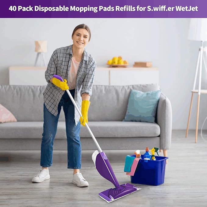 40 Count Wet Jet Pads Refills for Swiffer Wet Jet Spray Mop,Disposable Wetjet Pads for Multi-Surface Floors,Thickened and Super Absorbent Wet Jet Hardwood Floor Cleaner for Swiffer Wet Pads Refill