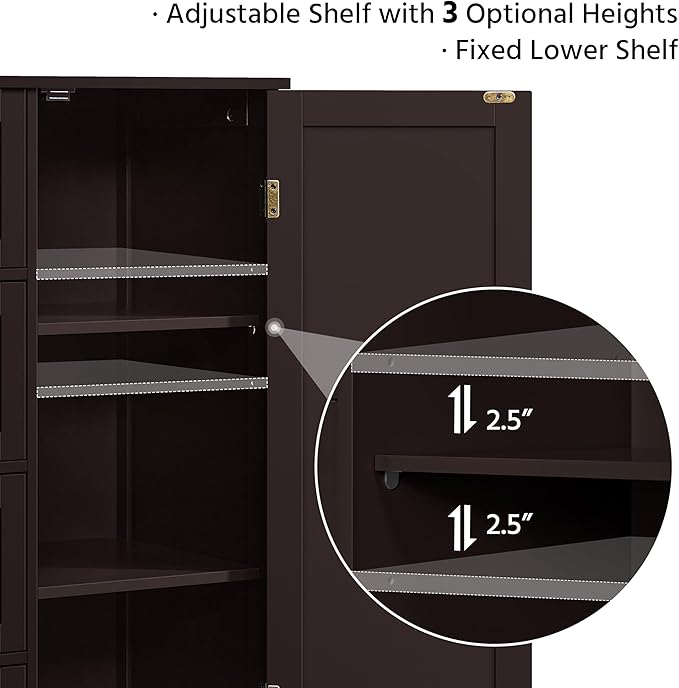Yaheetech Large Bathroom Floor Cabinet with 4 Drawers and Single Door Cabinet, Freestanding Storage Cabinet for Living Room Kitchen Hallway, Espresso