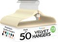 Techzoo 50 Pack New Premium Quality Velvet Hangers Ultra Thin Non Slip Adult Felt Space Saving Hangers for Closet Heavy Duty Coat Pants Jackets Dress Hangers 360° Swivel Hook Hold Upto 10 lbs Ivory