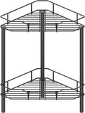 2 Tier Floor Standing Corner Shower Caddy Organizer Shelf with Hooks, Bathroom Shelves Stand Rack, Black