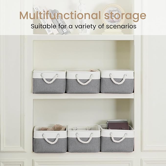 Storage Baskets for Shelves 13.8x9.8x6.7 Inch, Foldable Fabric Storage Bins with Handles, Small Storage Baskets for Organizing Closet, Office, Home Organization (1-Pack, White&Gray)