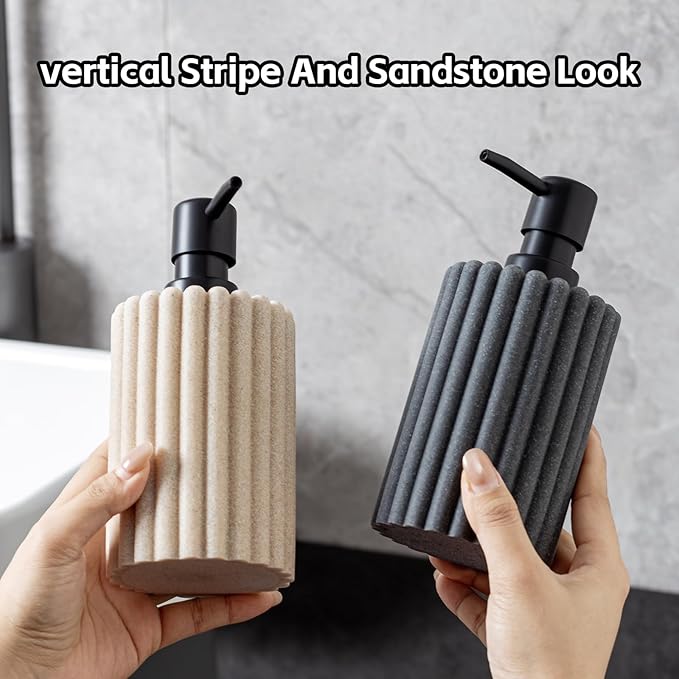 Soap Dispensers 350mL 11.84 OZ, 2 PCS Luxurious Hand Dish Lotion Shampoo Soap Dispenser Jar, Natural Stone Look Soap Pump Bottles for Kitchen Bathroom Countertop (Grey)