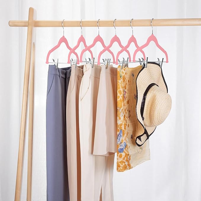 VECELO 40 Pack Velvet Clothes Hangers with Adjustable Clips,Heavy-Duty Non Slip & Space-Saving with 1 Magic Hangers & 2 Tie Rack for Suit Coat Pants Skirt Dresses