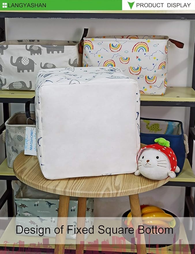 LANGYASHAN Square Storage Baskets Waterproof Canvas Children Laundry Nursery Hamper for Shelves Gift Baskets Toy Organizer Room Decor (Square spaceship)