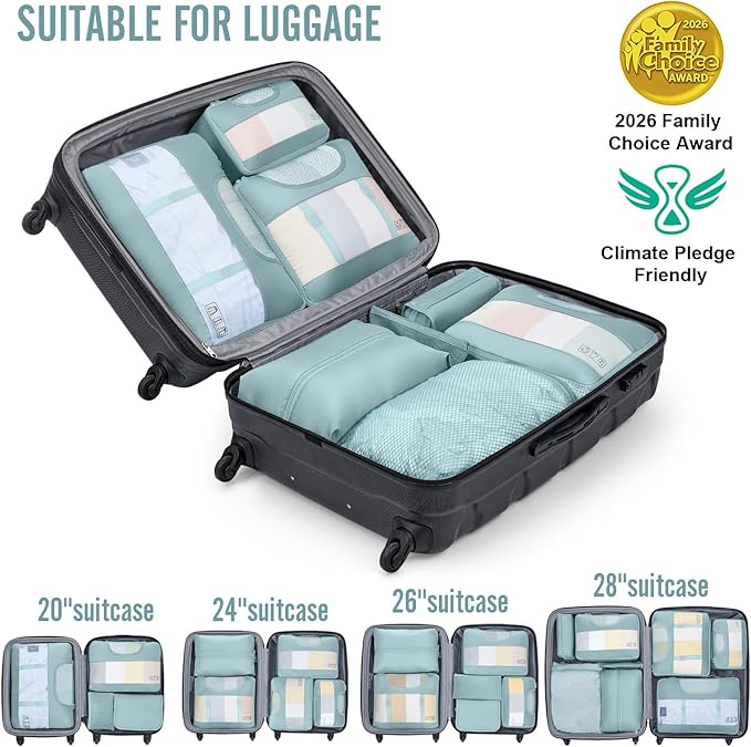 Veken 10 Set Packing Cubes for Travel Essential, Suitcase Organizer Bags in 4 Sizes, Carry-On Luggage Accessories with Large Laundry & Hanging Toiletry Bag, Must-Have for Airplane, Road Trip & Camping