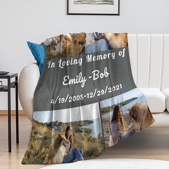 D-Story Pet Dog Memorial Blanket Customized in Loving Memory of Loss Dog Custom Throw Blanket with Dogs Pictures and Name Personalized Pet Memorials Gifts