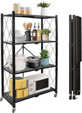 5-Tier Heavy Duty Foldable Metal Rack Storage Shelving Units 28" W x 14" D x 65" H for Kitchen Bakers Closet, Metal Wire,with Wheels Moving Easily
