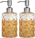 GLADPURE Soap Dispenser - 2 Pack, 12 Oz Clear Diamond Design Glass Refillable Hand Soap Dispensers; with 304 Rust Proof Stainless Steel Pump, Lotion Dispensers for Kitchen, Bathroom