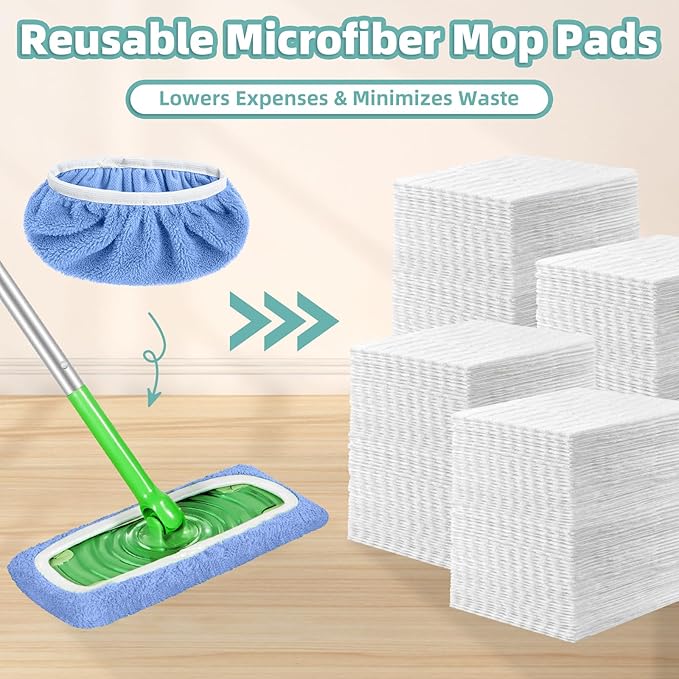 Reusable Mop Pads Compatible with Swiffer Sweeper Mop, Microfiber Dry Sweeping Cloths & Machine Washable Wet Pads Refill for Use on All Sealed Floors - Stone, Hardwood, Laminate & Tile (3 Blue)
