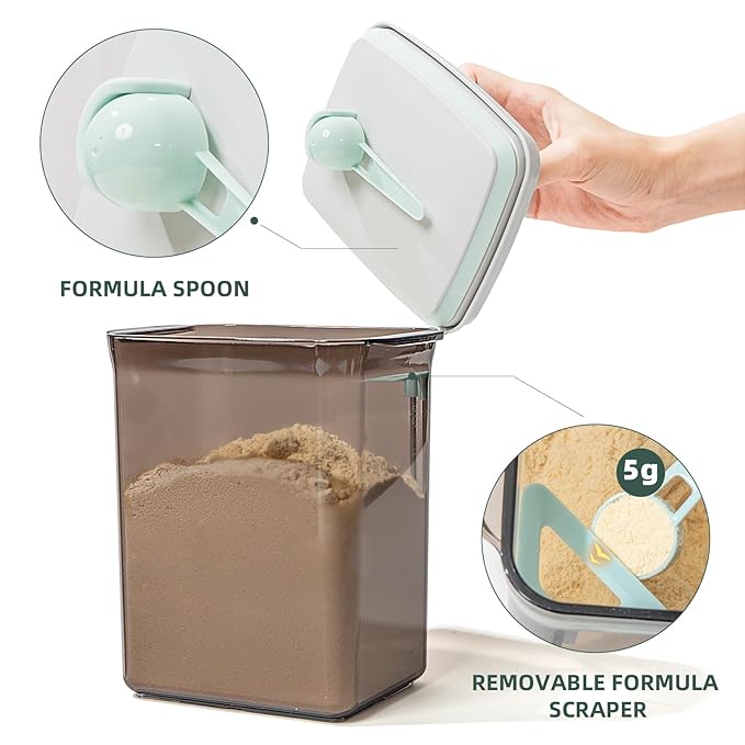 Formula Container to Go, 2300ml Airtight Baby Formula Dispenser with Spoon & Scraper, BPA-Free Travel Formula Holder for Powder, Pop-Top Milk Powder Storage, Large 800g Capacity, Brown