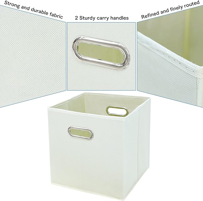 Black Fabric Cubby Storage Bins,13x13x13 Inches ,Cube Organizer Bin Foldable Storage Boxes with Dual Handles Fabric Organizer Box and collapsible Storage basket,Set of 3,Creamy-White