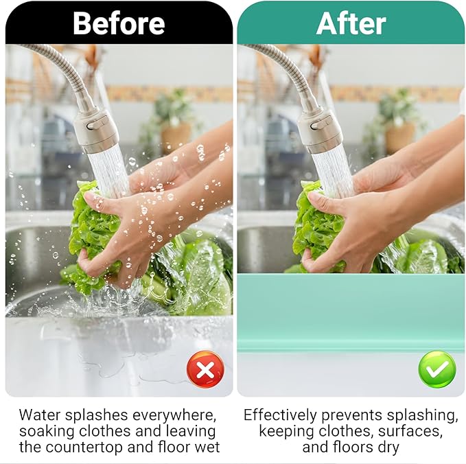 19.29 inch Kitchen Sink Splash Guard, Silicone Sink Baffle Splash Guard, Backsplash Protector for Kitchen Countertop & Bathroom Bathtub with Non-Slip Strong Suction, Mint Green