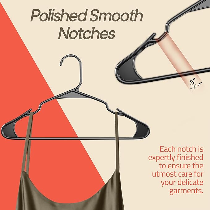 Gray Plastic Hangers 50 Pack– Heavy-Duty Plastic Hangers Slim and Space-Saving, Durable and Lightweight PP with Non-Slip Shoulder Notches for Slip Dresses, Suits, Jackets & Camisoles