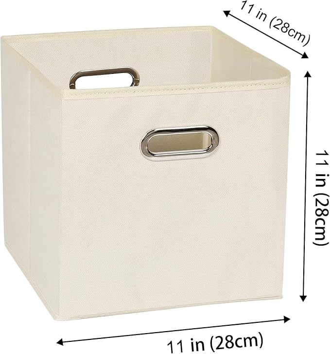 Fabric storage bins Cubes, Fabric Cube Organizer with Handle, Foldable Cube Bins for Cloth or Accessary Storage, 11x11x11, Set of 12, (Creamy White)