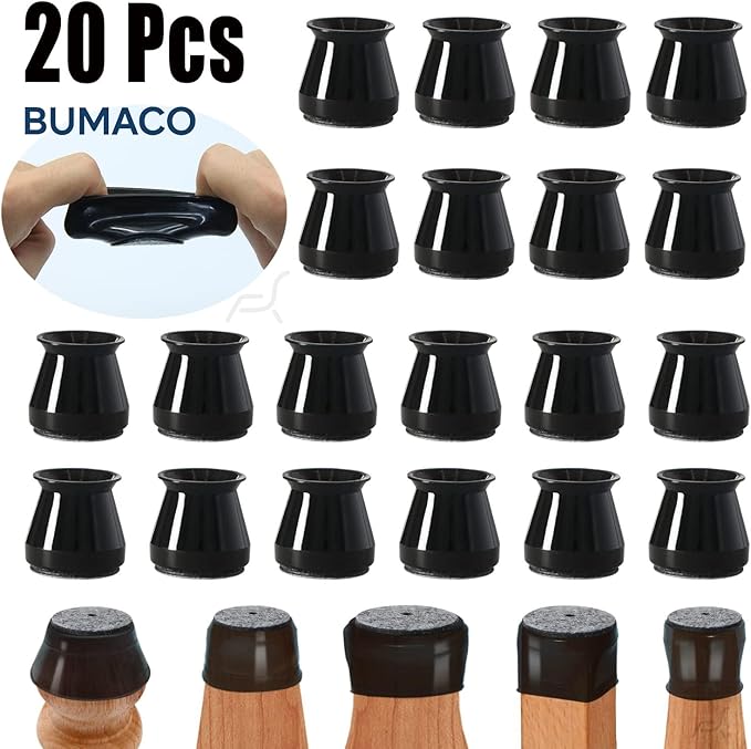 BUMACO Chair Leg Floor Protectors Chair Leg Protectors for Hardwood Floors Silicone Pads Covers to Protect Floors (Black-20 Pcs, Universal L (1-5/16"~2")