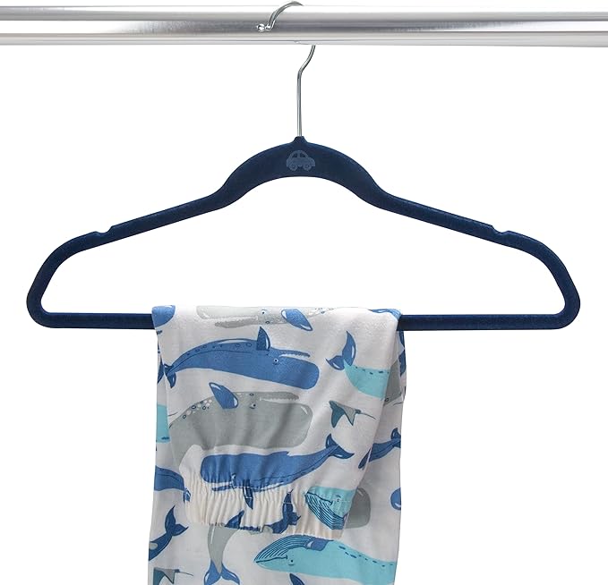 Simplify 50 Pack Kids Velvet Hangers | Slim | Non-Slip Design | Space Saving | Childrens Clothes | Shirts | Pants | Dresses | Baby Nursery | Closet Storage & Organization | Navy
