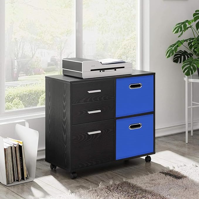 Black Foldable Storage Cubes Bins, Fabric Storage Box Cubes Organizer Baskets with Dual Handles for Home Organizer,Set of 6,(Dark Blue)
