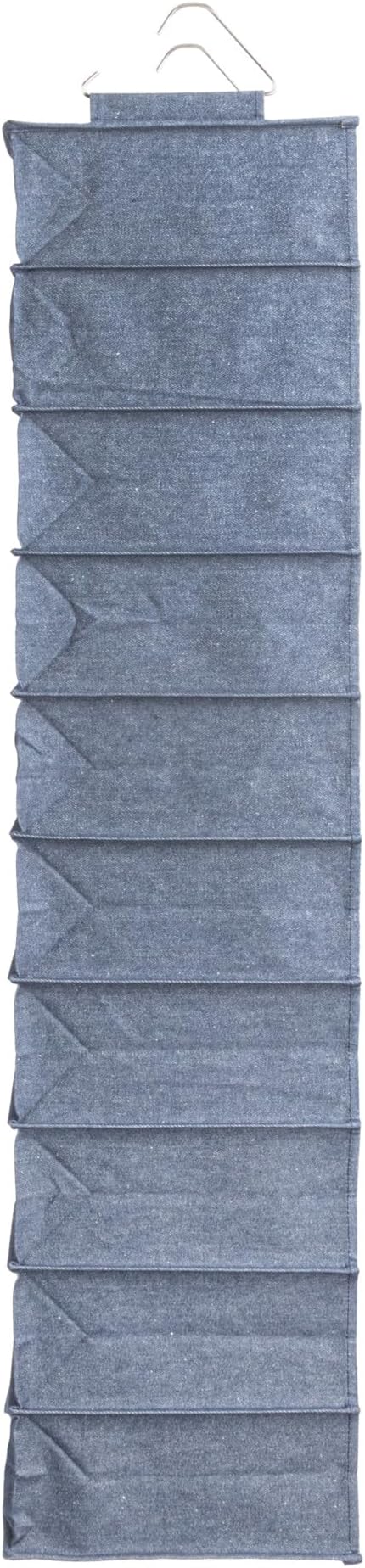 Household Essentials Hanging Narrow Cotton Blend and Plastic Closet Organizer with 10 Storage Shelves, Denim
