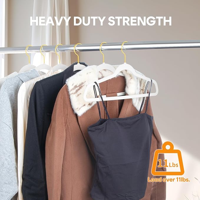 MOERKADA 36-Pack Premium Velvet Hangers with Gold Hooks - Space-Saving Non-Slip Heavy-Duty Clothes Hangers for Coats, Suits, Dresses, and Sweaters - Slim Design, Closet Organizer (White-Gold)