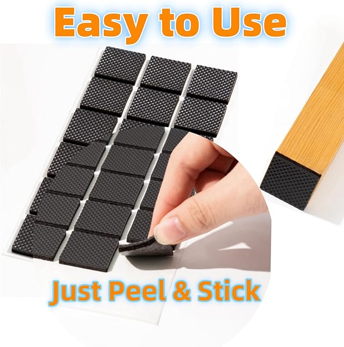 Furnigear Non Slip Furniture Pads - Self Adhesive Rubber Anti Skid Pads Grippers Rubber Chair Feet Furniture Pad for Hardwood Floors -Protectors for Furniture Table Legs Anti Slip 32 Pcs 1-1/2" Square