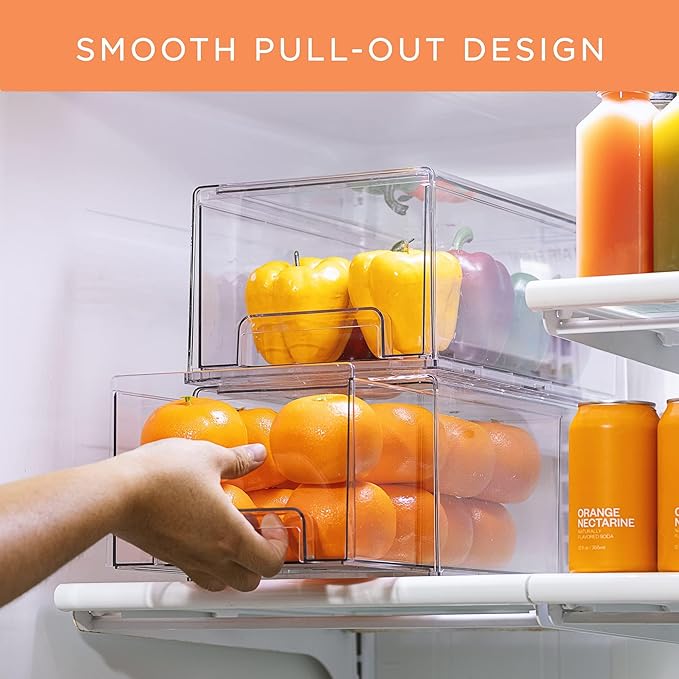 Sorbus Plastic Storage Bins Stackable Clear Pantry Organizer Box Bin for Organizing Kitchen Fridge, Food, Snack Pantry, Fruit, Vegetables, Bathroom, Wide & Narrow Deep (4 Pack)