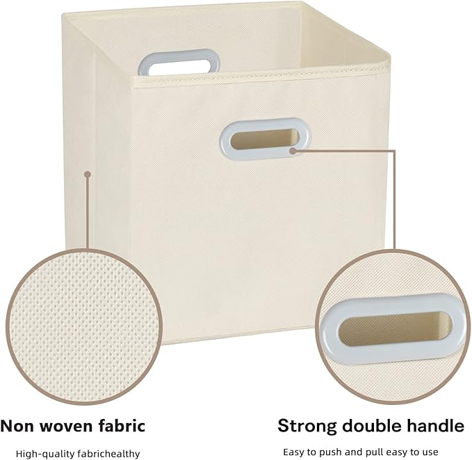 Fabric Cloth Storage Bins,Fabric Cube Organizer with Dual Handles Foldable Cube Storage Baskets for Home Bedroom Storage,Set of 3, Creamy-White
