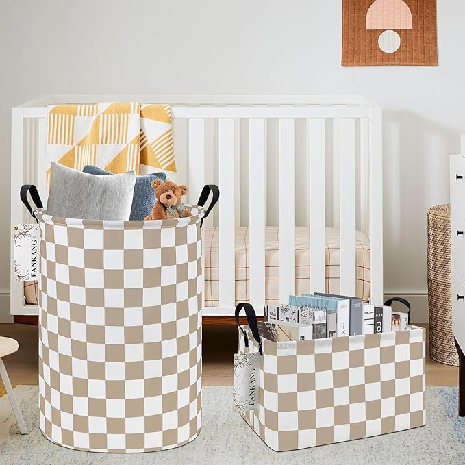 FANKANG Storage Bins,Nursery Hamper Canvas Laundry Basket Foldable with Waterproof PE Coating Storage Baskets for Boys and Girls, Office, Bedroom, Clothes,Toys(Rec-Beige flag ）