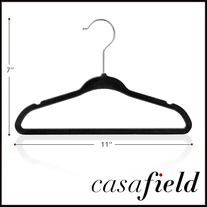 Casafield 100 Velvet Baby Hangers - 11" Size for Infant & Toddler Clothes - Black