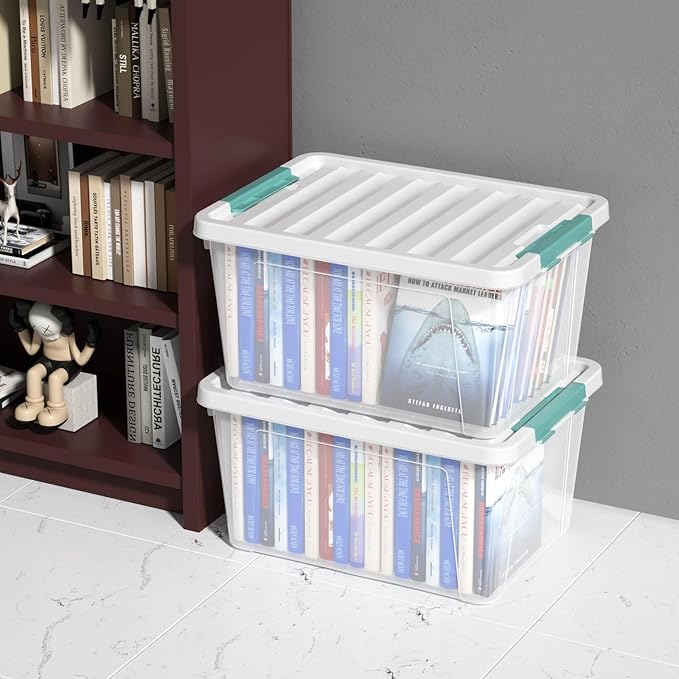 Bblina 6 Packs 35 L Clear Plastic Latching Bins with Lids, Large Storage Tote Boxes