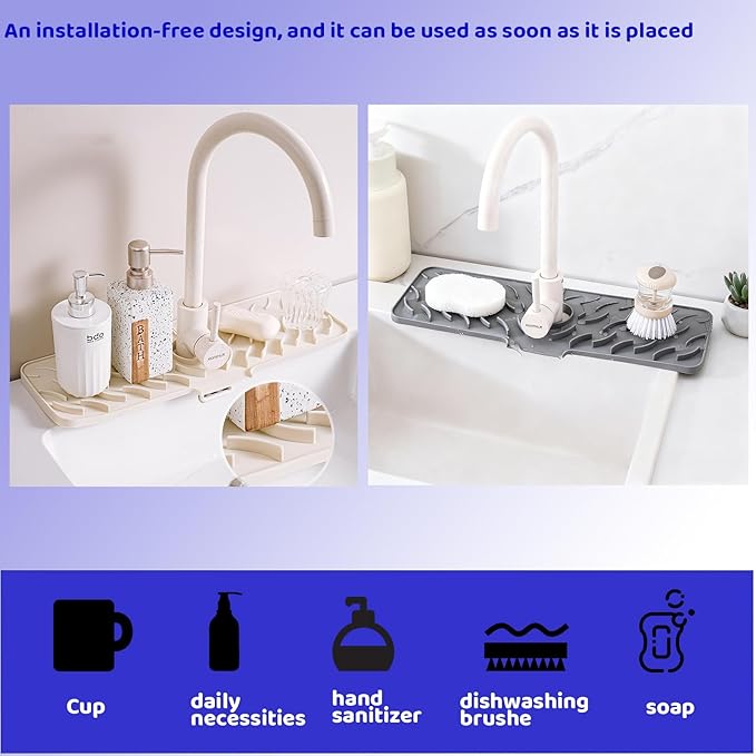 Silicone Faucet Splash-Proof pad, Multifunctional Water-Saving Splash-Proof Cushion, Universal Faucet Cover, Suitable for Kitchen and Bathroom Sink Faucet (Black, 17.7 * 5.5)