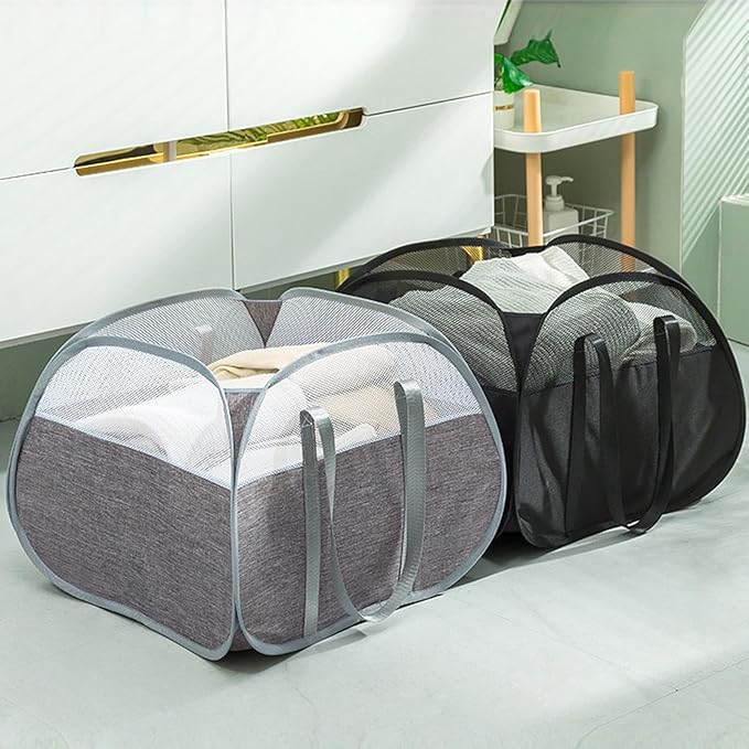Collapsible Laundry Baskets, Tear Proof Pop Up Laundry Hamper with Large Capacity, Sturdy Foldable Laundry Basket, Easy to Carry Laundry Hamper for Home, Laundry Room, Bedroom, Dorm, Travel Black
