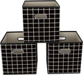 Yunkeeeper storage bins Cubes, Fabric Cube Organizer with Handle, Foldable Cube Bins for Cloth or Accessary Storage, 11x11x11, Set of 3,(Black grid)