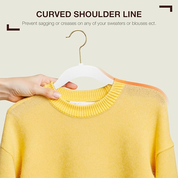 Korpai 50 Pack White Velvet Hangers,Coat Hanger Non Slip,Heavy-Duty,Space Saving,Slim Clothes Hangers for Pants,Outfit,Skirts,Suits,Coats,Dresses ect.Felt Hangers with Gold 360°Swivel Hook